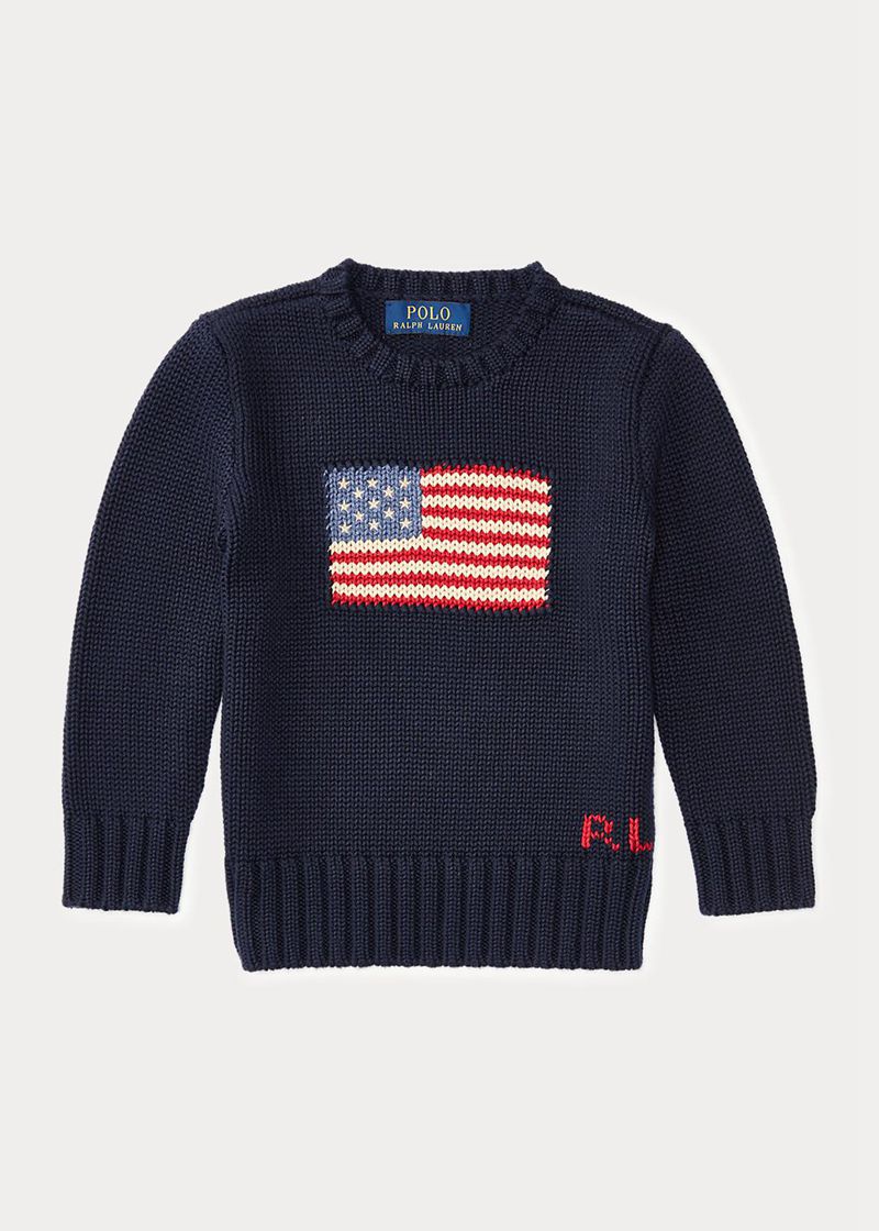 Sueter Ralph Lauren Niño 1.5-6 Años Flag Cotton Cuello Redondo Jumper Chile Azul Marino QVNZR-2738